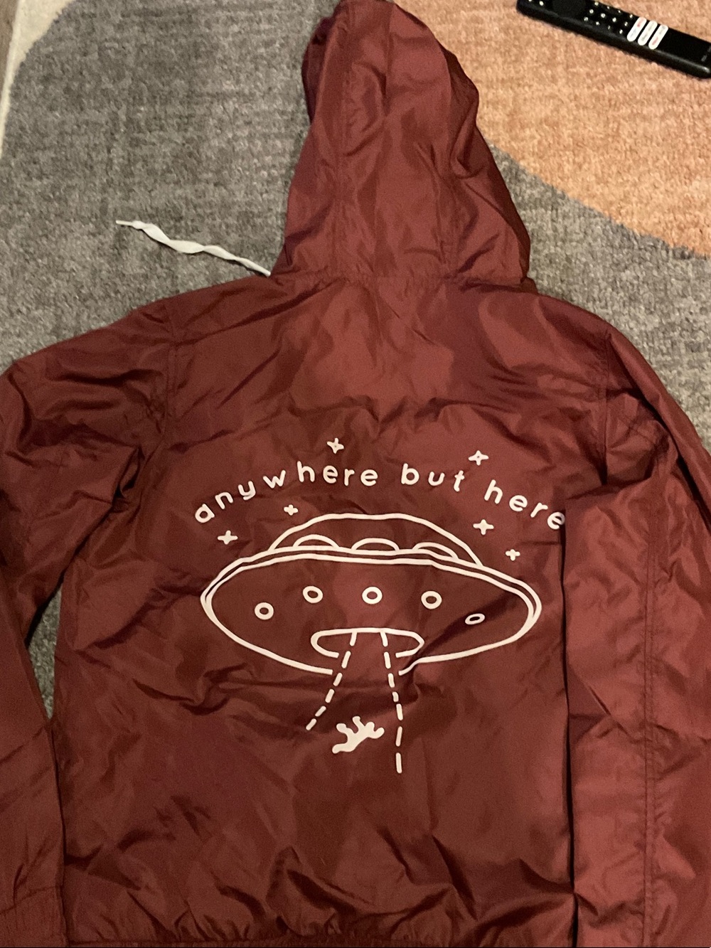 Maroon Hooded Windbreaker with White Trim